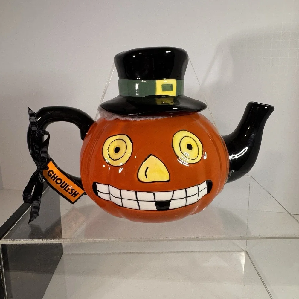 Potter's Studio Jack-o'-Lantern Pumpkin Ceramic Teapot, 4-Cup Halloween Novelty